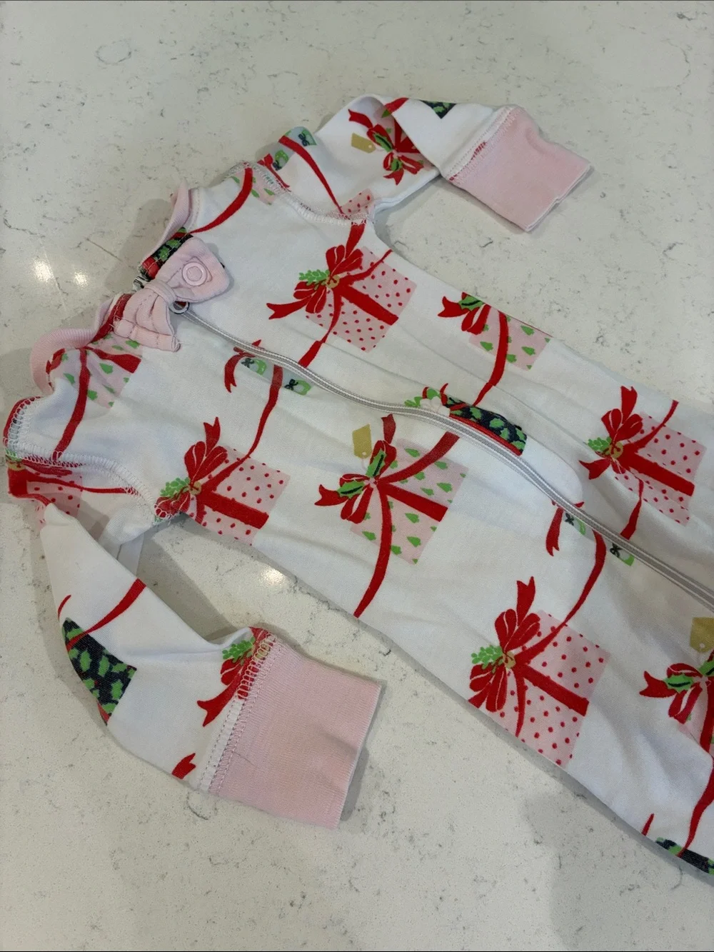 The Beaufort Bonnet Company White Footed One-Piece with Red & Pink Gift Print